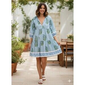 SZ BLOCKPRINTS  Yuva Dress, Cornflower Blue (113)